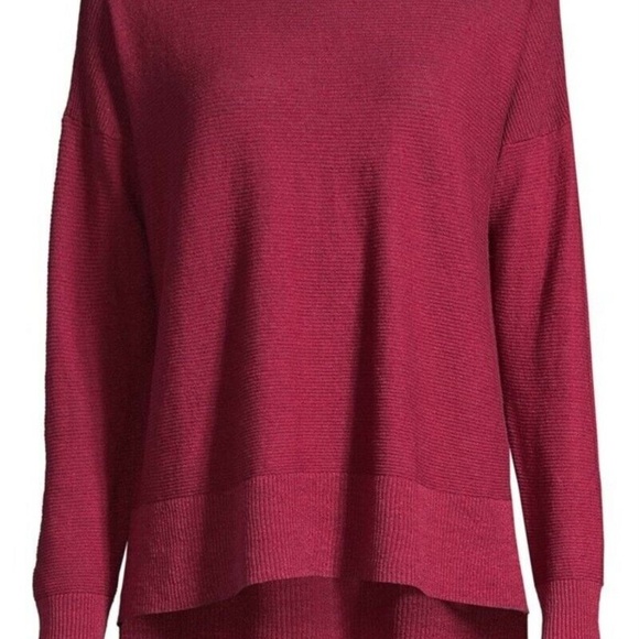 218.00 NWT EILEEN FISHER L HIBISCUS ORGANIC LINEN STRETCH TOP HI/LOW HEM - Picture 8 of 9